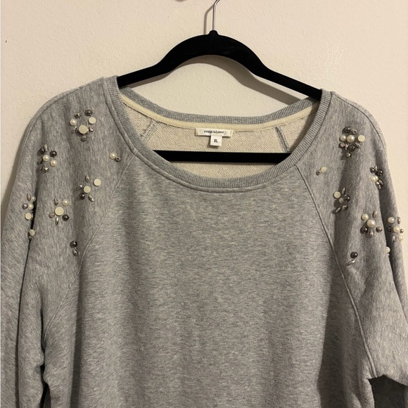 Stella & Dot Gray Sweater W Embellishments French Terry Cloth Ruched Sleeves XL - Picture 8 of 12